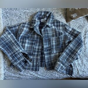 Tweed Blue Cropped Style Blazer XL